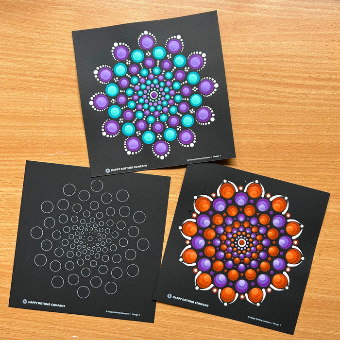 Beginner Dotting Kit - ideal to learn beautiful mandala dot art - 10pc dotting tools, stencil, guide and 2 bottles of Decoart paint