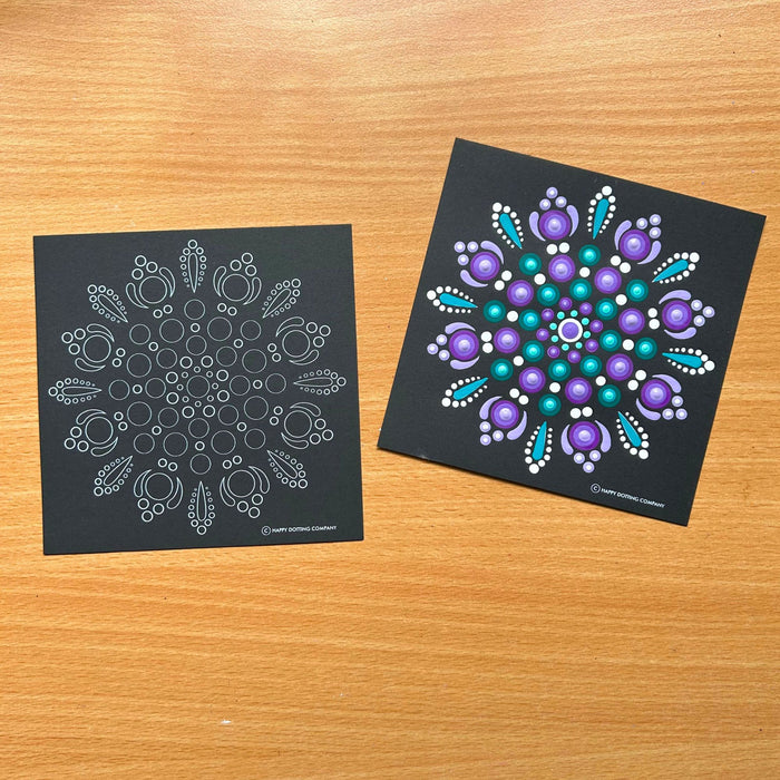 Beginner Dotting Kit - ideal to learn beautiful mandala dot art - 10pc dotting tools, stencil, guide and 2 bottles of Decoart paint