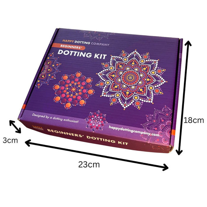 Beginner Dotting Kit - ideal to learn beautiful mandala dot art - 10pc dotting tools, stencil, guide and 2 bottles of Decoart paint