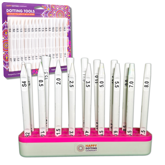Deluxe Beginner Dotting Kit - ideal to learn beautiful mandala dot art - 16pc dotting tools, holder, stencil, guide and 3 bottles of Decoart paint
