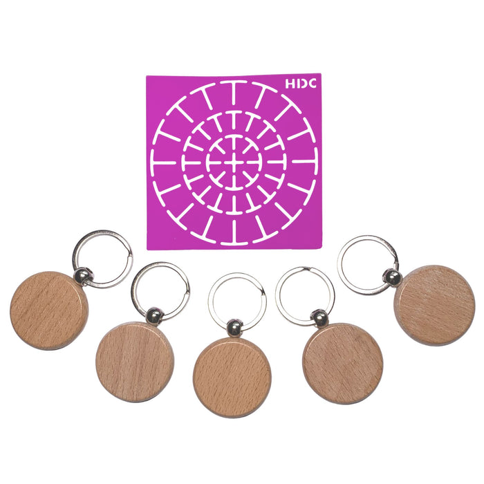 Wooden keyrings / keychains blank 5 pcs with Super Flex stencil small single template silicone flexible