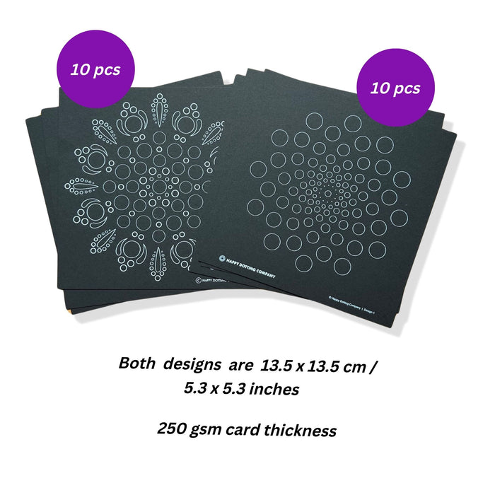 Dot Mandala practice cards - 2 designs - 10 pcs each designs - beginners dotting patterned cards