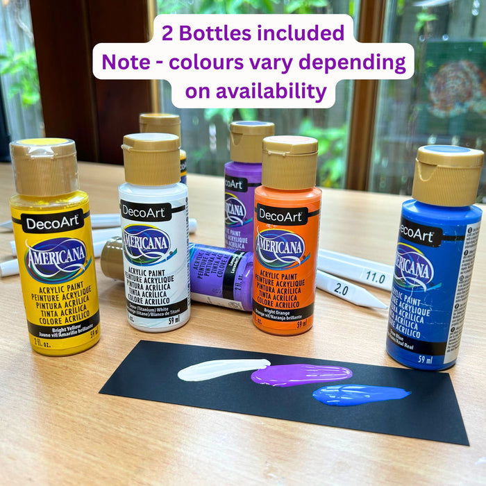 Beginner Dotting Kit - ideal to learn beautiful mandala dot art - 10pc dotting tools, stencil, guide and 2 bottles of Decoart paint