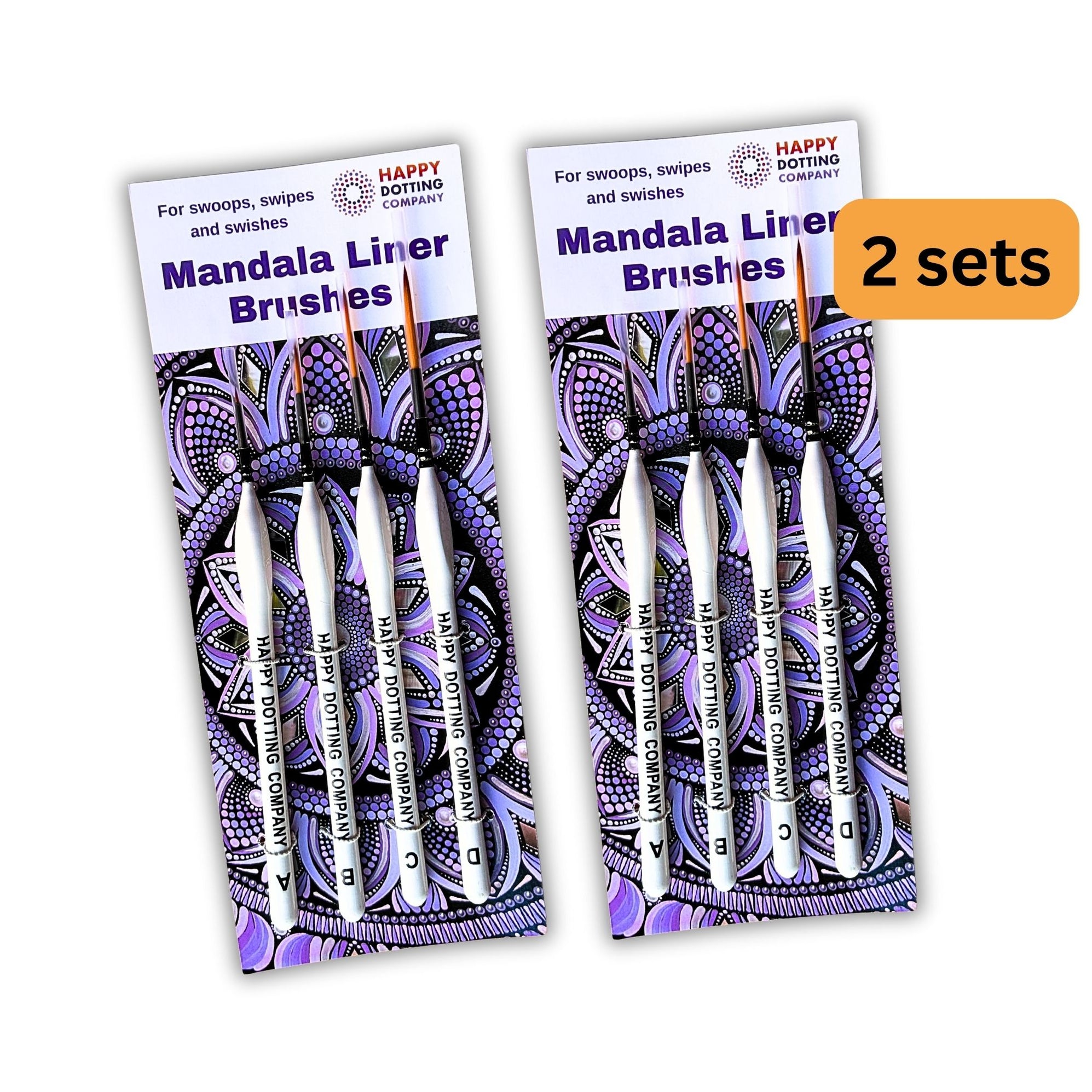 Mandala-Pinsel für Punkt-Mandala-Kunst, 4-teiliges Liner-Pinsel-Set, Happy Dotting Company – perfekt für Swipes und Swooshes – EIN weiteres Punktierwerkzeug