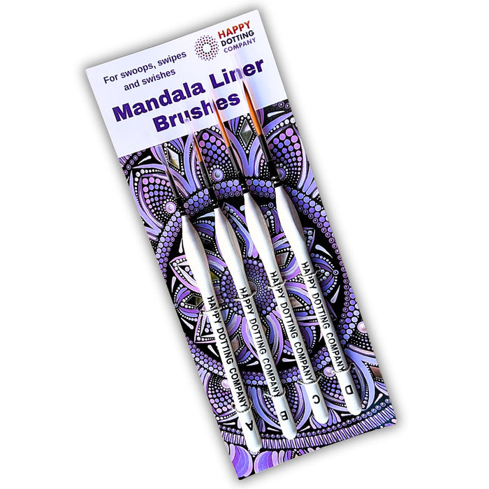 Mandala Liner Brushes for dot mandala art - 4 pc liner paint brush set - Happy Dotting Company - perfect for swipes and swooshes