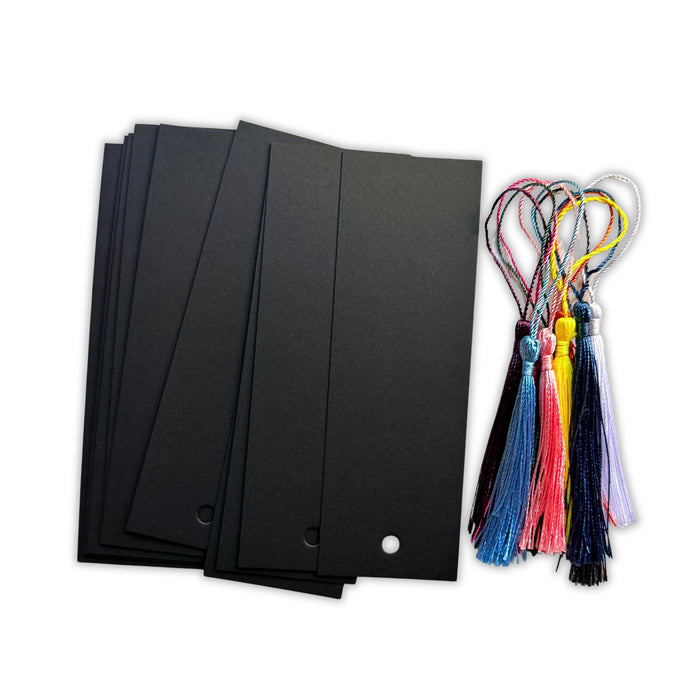 Blank Bookmark Set – of 20 black with tassels